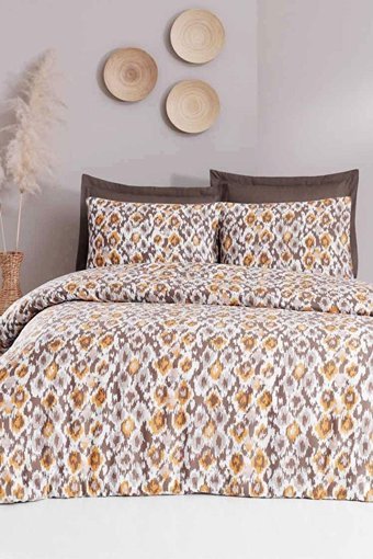 Luxart Pamuk Dört Mevsim 200 x 220 cm Lastikli Batik Çift Kişilik Nevresim Takımı Kahverengi