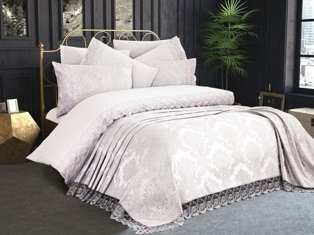 Çeyiz Diyarı Pamuk Saten Dört Mevsim 200 x 220 cm Etnik Çift Kişilik Nevresim Takımı Krem