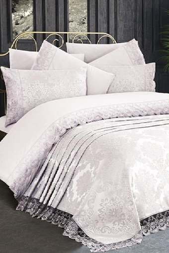 Çeyiz Diyarı Pamuk Saten Dört Mevsim 200 x 220 cm Etnik Çift Kişilik Nevresim Takımı Krem