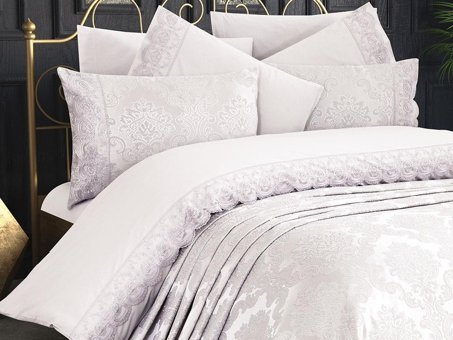 Çeyiz Diyarı Pamuk Saten Dört Mevsim 200 x 220 cm Etnik Çift Kişilik Nevresim Takımı Krem