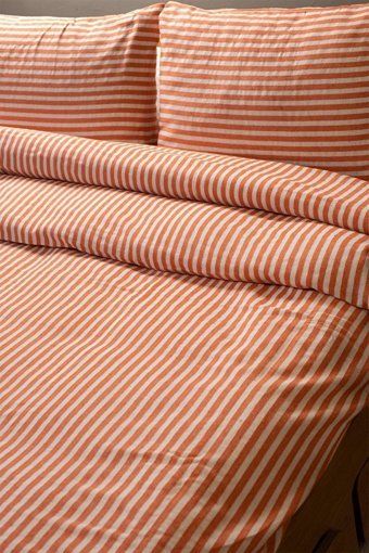 Vivamaison Keten Dört Mevsim 200 x 220 cm Çizgili Çift Kişilik Nevresim Takımı Turuncu