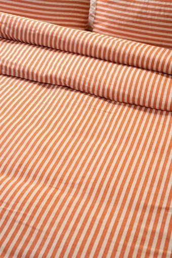 Vivamaison Keten Dört Mevsim 200 x 220 cm Çizgili Çift Kişilik Nevresim Takımı Turuncu