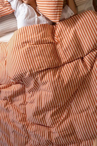 Vivamaison Keten Dört Mevsim 200 x 220 cm Çizgili Çift Kişilik Nevresim Takımı Turuncu