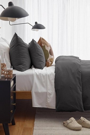Vivamaison Keten Pamuk Dört Mevsim 200 x 220 cm Düz Çift Kişilik Nevresim Takımı Antrasit