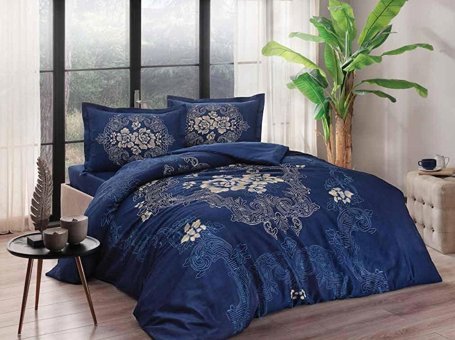 Nevresim Dünyası Saten Dört Mevsim 200 x 220 cm 3D Çift Kişilik Nevresim Takımı Lacivert