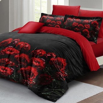 Mono Home Pamuk Saten Dört Mevsim 200 x 220 cm 3D Çift Kişilik Nevresim Takımı Kırmızı Siyah