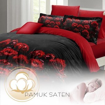 Mono Home Pamuk Saten Dört Mevsim 200 x 220 cm 3D Çift Kişilik Nevresim Takımı Kırmızı Siyah