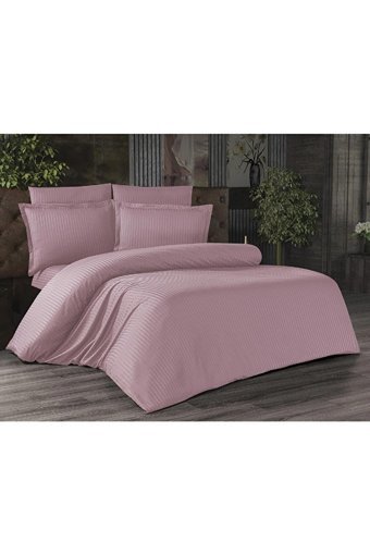 La Lady Arus Pamuk Polyester Dört Mevsim 200 x 220 cm Çizgili Çift Kişilik Nevresim Takımı Pudra