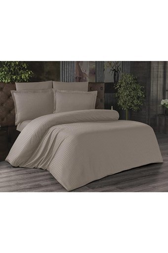 La Lady Arus Pamuk Saten Dört Mevsim 200 x 220 cm Çizgili Çift Kişilik Nevresim Takımı Cappuccino