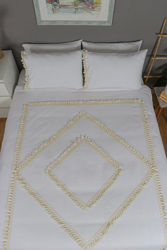 Ndc Home Pamuk Dört Mevsim 160 x 220 cm Geometrik Çift Kişilik Nevresim Takımı Beyaz