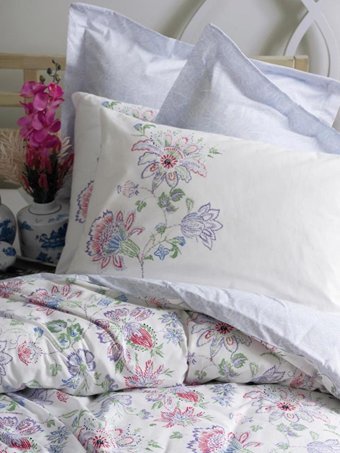 Cotton Box Pamuk Dört Mevsim 200 x 220 cm Doğa Çift Kişilik Nevresim Takımı Mavi