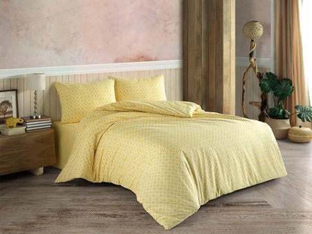 Çeyiz Diyarı Ranforce Dört Mevsim 200 x 220 cm Elips Çift Kişilik Nevresim Takımı Sarı