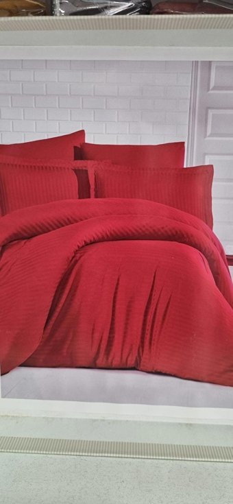 Clasy Pamuk Saten Dört Mevsim 200 x 220 cm Çizgili Çift Kişilik Nevresim Takımı Kırmızı