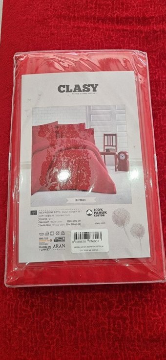 Clasy Pamuk Saten Dört Mevsim 200 x 220 cm Çizgili Çift Kişilik Nevresim Takımı Kırmızı