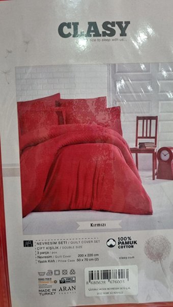 Clasy Pamuk Saten Dört Mevsim 200 x 220 cm Çizgili Çift Kişilik Nevresim Takımı Kırmızı