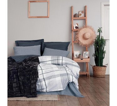 Cotton Box Ranforce Kışlık 200 x 220 cm Battaniyeli Ekoseli Çift Kişilik Nevresim Takımı Siyah