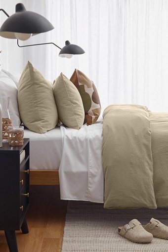 Vivamaison Keten Pamuk Dört Mevsim 200 x 220 cm Düz Çift Kişilik Nevresim Takımı Taş