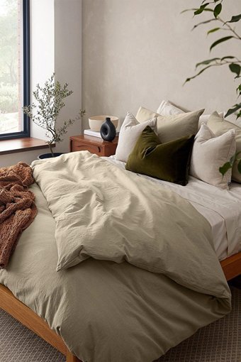 Vivamaison Keten Pamuk Dört Mevsim 200 x 220 cm Düz Çift Kişilik Nevresim Takımı Taş