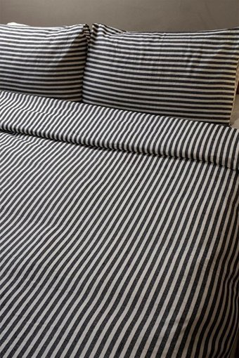 Vivamaison Keten Dört Mevsim 200 x 220 cm Çizgili Çift Kişilik Nevresim Takımı Siyah