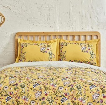 Karaca Home Pamuk Dört Mevsim 200 x 220 cm Çiçekli Çift Kişilik Nevresim Takımı Sarı