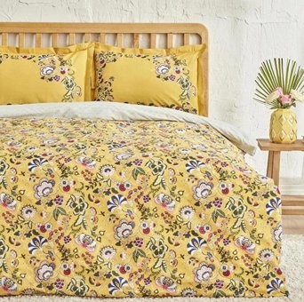 Karaca Home Pamuk Dört Mevsim 200 x 220 cm Çiçekli Çift Kişilik Nevresim Takımı Sarı