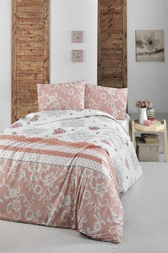 Anatolia Pamuk Dört Mevsim 200 x 200 cm Modern Çift Kişilik Nevresim Takımı Pembe