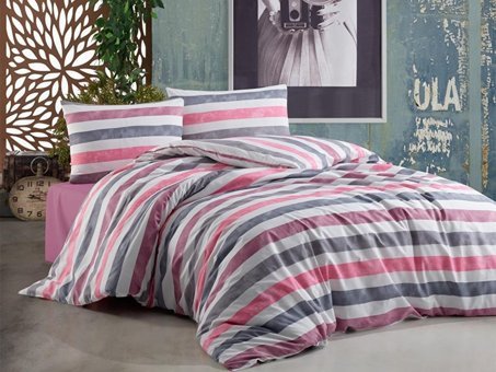 Çeyiz Diyarı Ranforce Dört Mevsim 200 x 220 cm Çizgili Çift Kişilik Nevresim Takımı Mürdüm