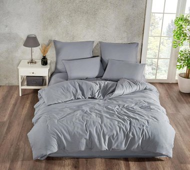 Semecca Pamuk Saten Kışlık 200 x 220 cm Çizgili Çift Kişilik Nevresim Takımı Gri