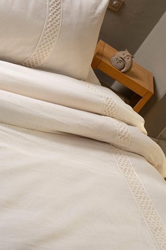 Vivamaison Keten Dört Mevsim 200 x 220 cm Düz Çift Kişilik Nevresim Takımı Krem