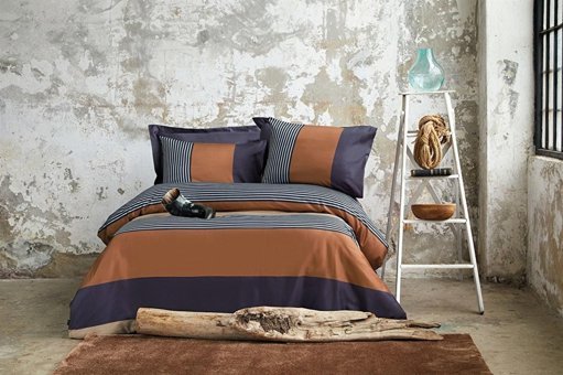 İssimo Home Pamuk Saten Dört Mevsim 200 x 220 cm Çizgili Çift Kişilik Nevresim Takımı Lacivert Mavi