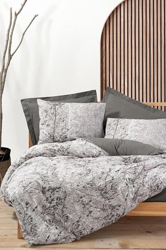 Cotton Box Pamuk Dört Mevsim 200 x 220 cm Çiçekli Çift Kişilik Nevresim Takımı Gri
