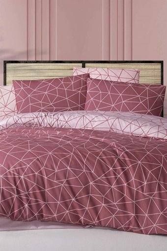 T.Concept Pamuk Saten Dört Mevsim 200 x 220 cm Geometrik Çift Kişilik Nevresim Takımı Kırmızı