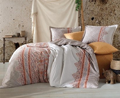 Clasy Ranforce Dört Mevsim 200 x 220 cm Etnik Çift Kişilik Nevresim Takımı Oranj