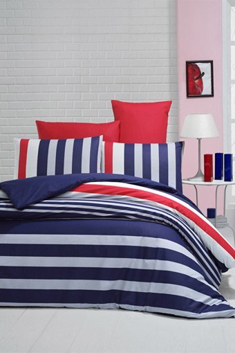 Depomaxx Ranforce Dört Mevsim 200 x 220 cm Lastikli Çizgili Çift Kişilik Nevresim Takımı Çok Renkli