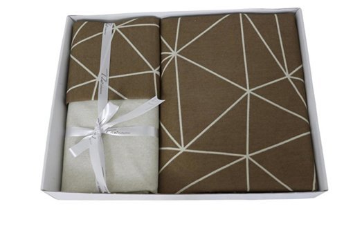 T.Concept Pamuk Polyester Dört Mevsim 200 x 220 cm Çizgili Çift Kişilik Nevresim Takımı Kahverengi