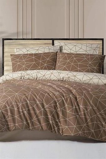 T.Concept Pamuk Polyester Dört Mevsim 200 x 220 cm Çizgili Çift Kişilik Nevresim Takımı Kahverengi