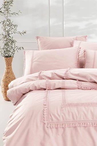 Favora Pamuk Dört Mevsim 200 x 220 cm Etnik Çift Kişilik Nevresim Takımı Pudra