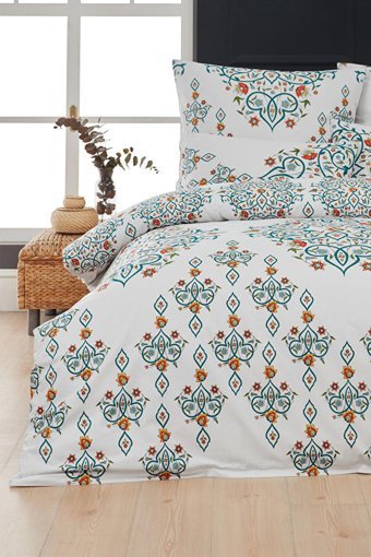 Mislina Home Pamuk Polyester Dört Mevsim 200 x 220 cm Çiçekli Çift Kişilik Nevresim Takımı Beyaz Yeşil