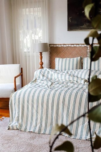 Vivamaison Pamuk Dört Mevsim 200 x 220 cm Çizgili Çift Kişilik Nevresim Takımı Yeşil
