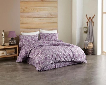 Parla Pamuk Dört Mevsim 200 x 240 cm Çiçekli Çift Kişilik Nevresim Takımı Mor