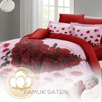 Mono Home Pamuk Saten Dört Mevsim 200 x 220 cm 3D Çift Kişilik Nevresim Takımı Kırmızı Pembe