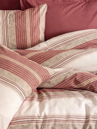 Cotton Box Ranforce Dört Mevsim 200 x 220 cm Çizgili Çift Kişilik Nevresim Takımı Bordo