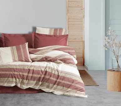Cotton Box Ranforce Dört Mevsim 200 x 220 cm Çizgili Çift Kişilik Nevresim Takımı Bordo