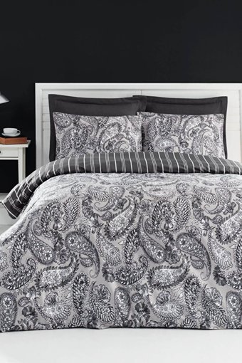 Luxart Pamuk Dört Mevsim 200 x 220 cm Lastikli Şal Desen Çift Kişilik Nevresim Takımı Gri