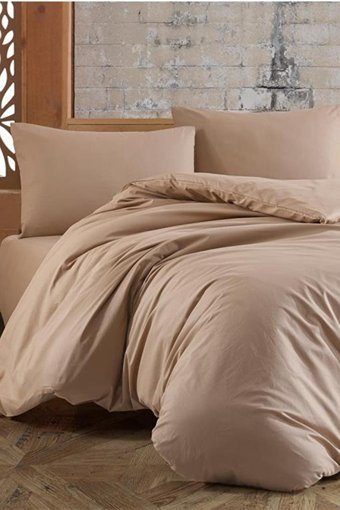 Çeyiz Diyarı Ranforce Dört Mevsim 200 x 220 cm Düz Çift Kişilik Nevresim Takımı Kahverengi