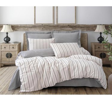 Cotton Box Pamuk Dört Mevsim 200 x 220 cm Şeritli Çift Kişilik Nevresim Takımı Gri
