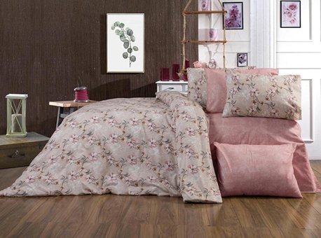 Alena Pamuk Dört Mevsim 200 x 220 cm Çiçekli Çift Kişilik Nevresim Takımı Pembe