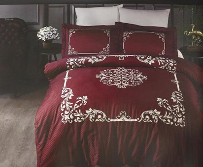 T.Concept Saten Dört Mevsim 200 x 220 cm Etnik Çift Kişilik Nevresim Takımı Bordo