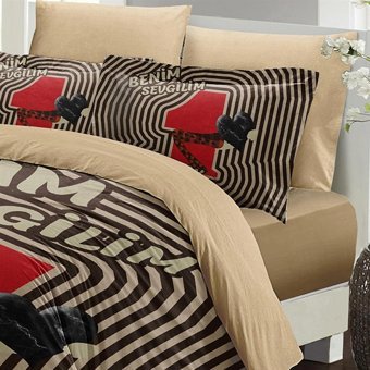 Mono Home Pamuk Saten Dört Mevsim 200 x 220 cm 3D Çift Kişilik Nevresim Takımı Bej