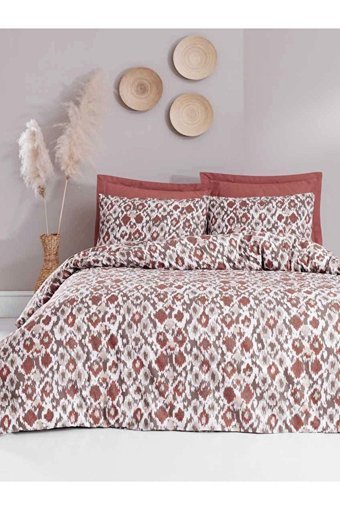 Luxart Pamuk Dört Mevsim 200 x 220 cm Lastikli Batik Çift Kişilik Nevresim Takımı Kiremit